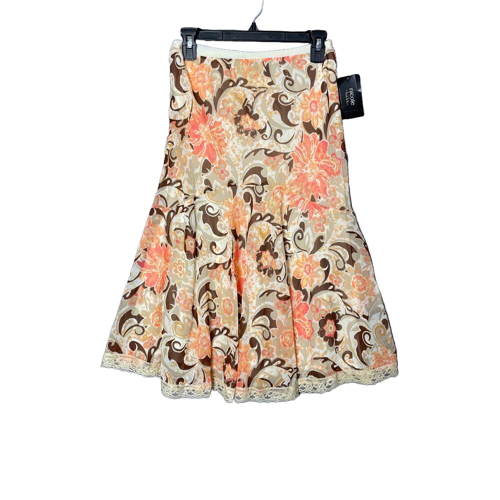 NWT Nicole Miller Y2K Style Floral & Lace Midi Skirt‎ Size 6 Boho Fairy Y2K
